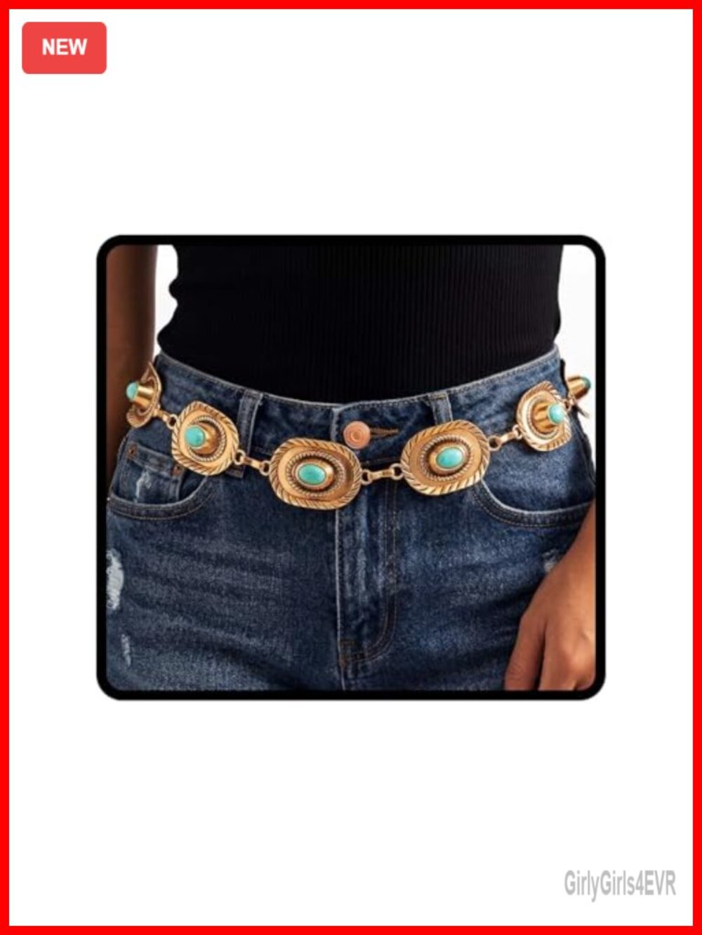 Western Turquoise Concho Chain Belt Adjustable Cowgirl Waist Chain for Women